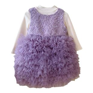 女童连衣裙秋冬款小女孩高级感生日公主裙洋气儿童粉色礼服蓬蓬裙