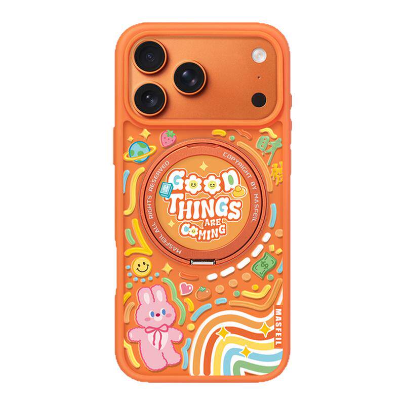 ANYING × 涂鸦萌兔适用苹果17promax手机壳iPhone17pro新款带支架ip17全包女Fo5磁吸支点简约高级感保护套