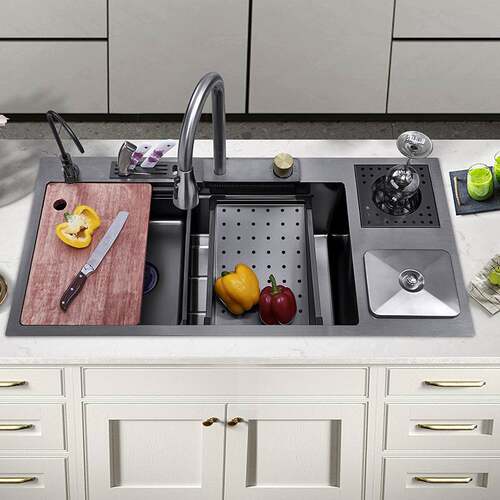 304不锈钢多功能水槽纳米飞雨套装大单槽手工盆家用洗菜盆洗碗池