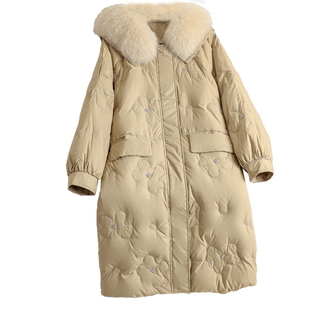 白鸭绒羽绒服女长款2025冬季新款时尚洋气大毛领加厚过膝羽绒外套