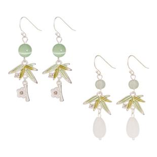 IPIINK原创《青筠》新中式国风耳夹蚊香盘竹叶绿色925银耳钩耳饰