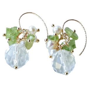 天然钻石刻面冰体白水晶耳饰珍珠耳环橄榄石随型耳坠设计款耳坠女