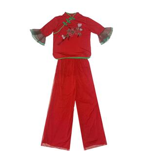 新款中老年广场舞演出服女胶州秧歌服红色民族风大妈跳舞表演服装