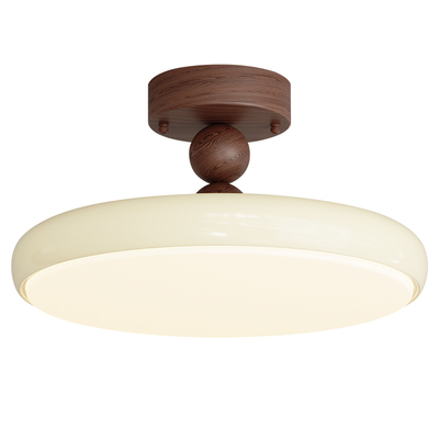 繁简中古风卧室房间吸顶灯胡桃木色复古法式奶油风全光谱护眼灯具