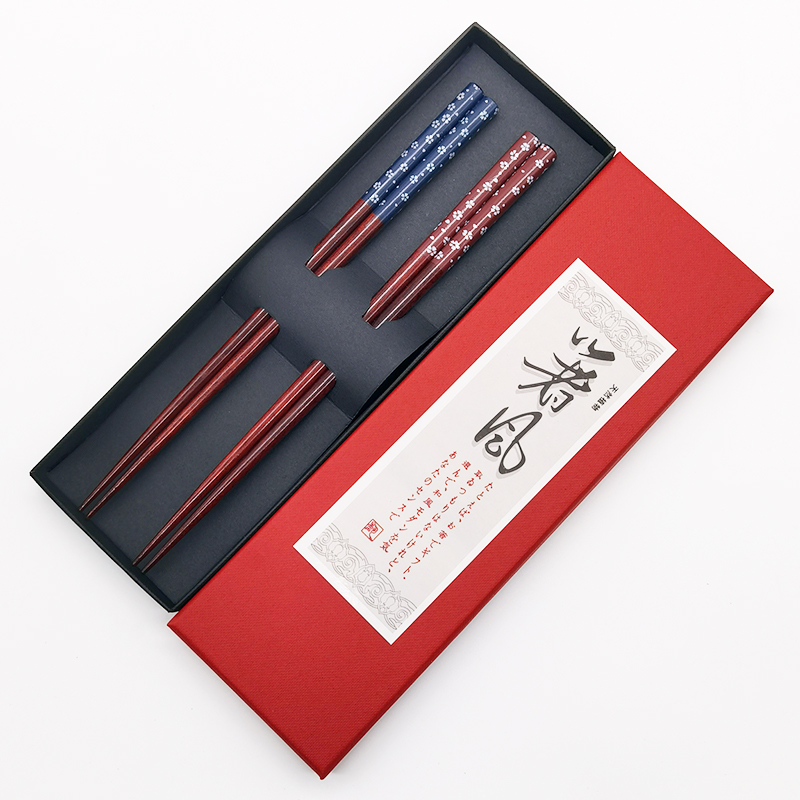 小碎花紅蘭兩雙禮盒裝實木筷子家用餐具日式戶外便攜學(xué)生紅木質(zhì)筷