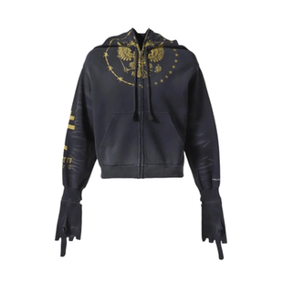 GRAILZ PROJECT GR美式休闲双头鸟手套连肩拉链开衫做旧卫衣外套