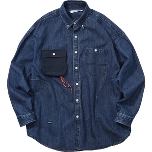 【官方正品】nautica白帆 日系中性做旧水洗牛仔长袖衬衫WW5110