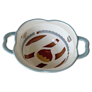 乃栗可爱卡通陶瓷早餐双耳碗家用釉下彩米饭碗带勺子沙拉碗甜品碗