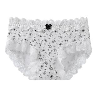 英国lobesli内裤女a类纯棉裆法式蕾丝边甜美少女中腰透气三角短裤