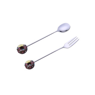 ins甜品店可爱勺子叉子甜甜圈米奇搅拌勺咖啡勺水果叉 少女蛋糕勺