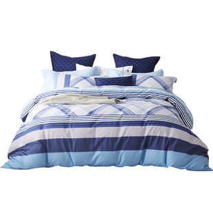 梦洁纯棉条纹格子四件套全棉男士1.8m1.5床上用品梦洁家纺简约248