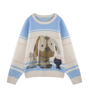 BJHG不计后果仿貂毛毛衣男冬季新款潮牌动物印花圆领重磅针织衫女