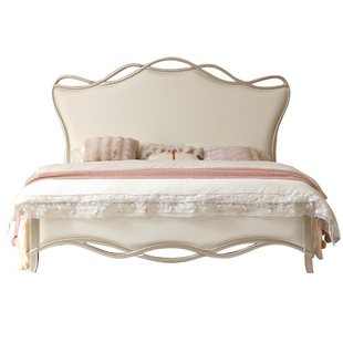 法式奶油风实木床公主美式轻奢头层牛皮1米8双人主卧大床工厂直销