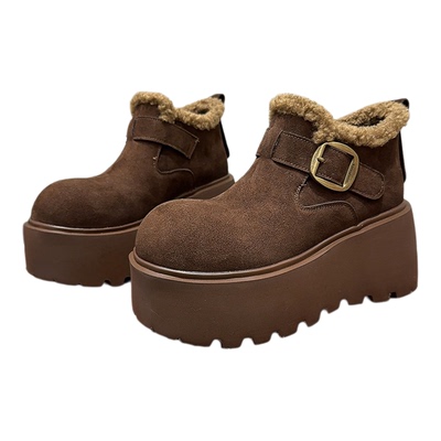 加绒厚底磨砂皮短靴保暖增高