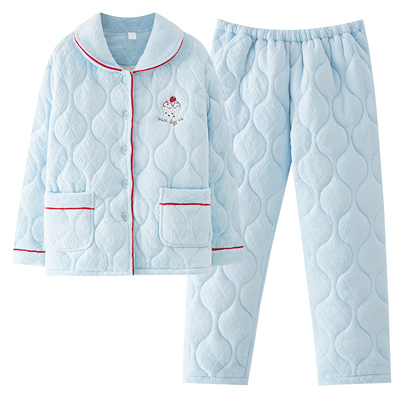 芬腾可安2025新款三层加厚夹棉睡衣女款冬季保暖家居服加绒珊瑚绒