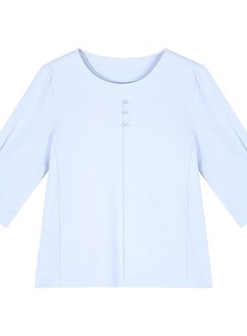 圆领七分袖女士t恤2026新款夏季高端女装气质中袖上衣半袖体恤衫