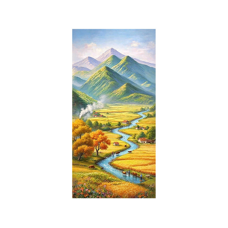 大芬村纯手绘油画金山叠翠客厅装饰画田园风景走廊过道玄关挂画