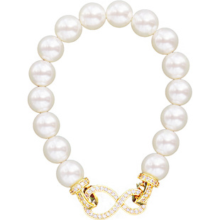 大点位10mm正圆强光施家人造水晶珍珠经典赫本风大气优雅镶锆手链