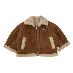 女童冬季洋气皮毛一体加绒保暖外套女宝宝羊羔毛加厚棉服婴儿上衣