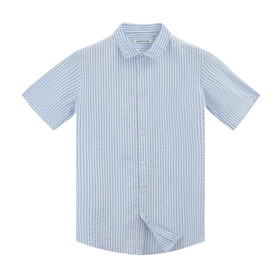 泡泡纱色织条纹男士短袖衬衫外套