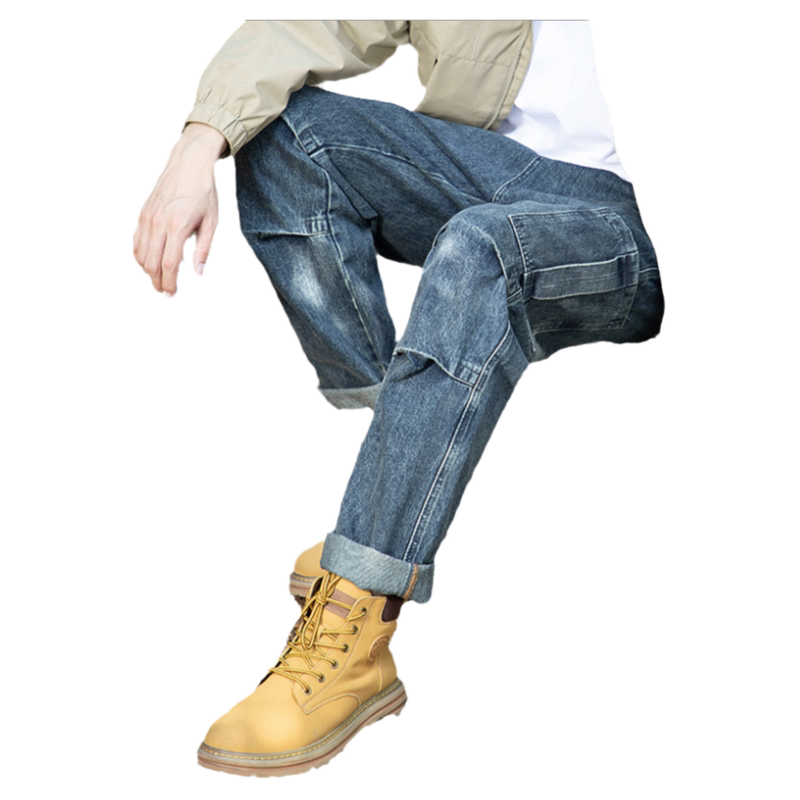 美式复古松紧腰工装牛仔裤男夏季2026新款休闲宽松阔腿长裤子潮