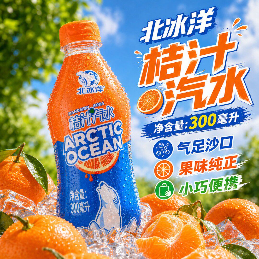 北冰洋老北京桔汁汽水瓶装碳酸PET饮料300ml*12/24瓶