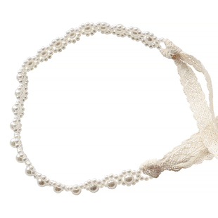 儿童法式复古珍珠发带女孩公主超仙发饰手工串珠飘带系绑发箍头饰