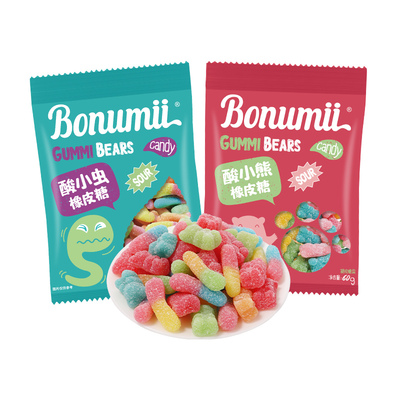 酸砂彩虫软糖毛毛虫小熊酸桃心橡皮糖q弹果味糖零食明星同款60g装