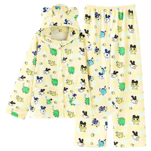 拓麻歌子珊瑚绒睡衣女款冬季加厚加绒麻美吉家居服毛绒连帽奶黄色