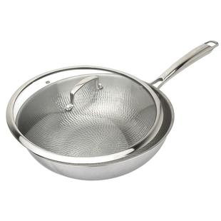 钛途TiTo纯钛炒锅三层锤纹平底锅煎锅复合无涂层燃气灶电磁炉通用