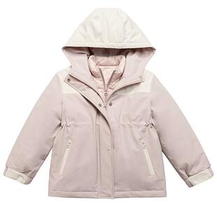 哈齿童装儿童冬装甜美粉色羽绒服冲风衣外套两件套女童冬季套装厚