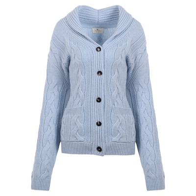 东黎山羊绒女士青果领绞花开衫