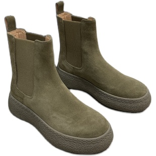 TWTW时尚磨砂皮马丁靴女ins一脚蹬弹力切尔西短靴百搭圆头厚底靴