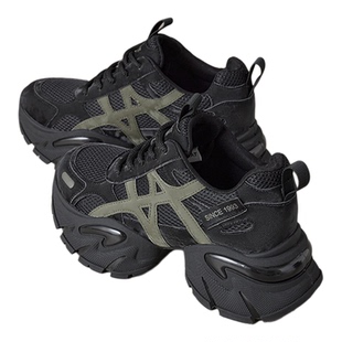 星期六黑色运动鞋女款新款春秋厚底网面老爹鞋软底舒适休闲鞋