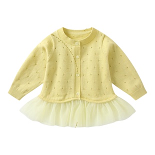 波步宝宝套装春装外套女童针织开衫春季薄款分体两件套婴儿外出服