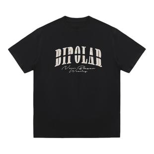 BIPOLAR圆领短袖ins美式高街t恤男女宽松贴布刺绣设计感小众上衣