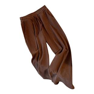 裤子大码女胖mm秋冬加绒显瘦遮胯阔腿裤美拉德咖啡色高腰宽松长裤