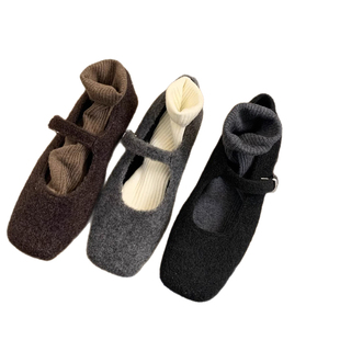 一字带内增高复古玛丽珍毛毛鞋2025春秋季外穿豆豆鞋乐福鞋单鞋女