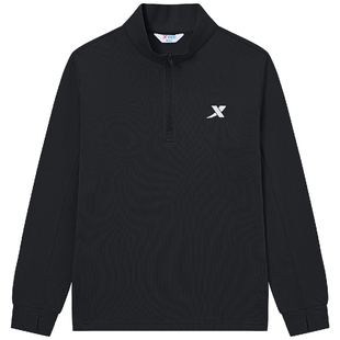 特步童装秋冬新款男大童长袖立领加绒卫衣女童保暖运动半开襟上衣