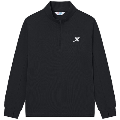 特步童装秋冬新款男大童长袖立领加绒卫衣女童保暖运动半开襟上衣