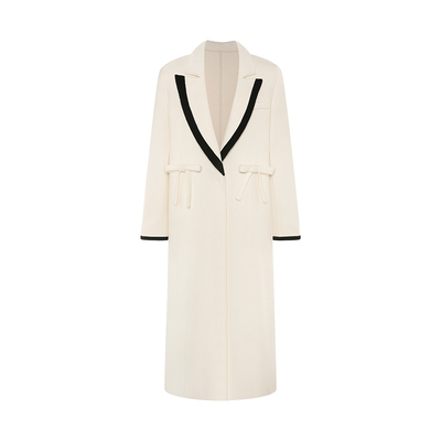 Maison Wester2025冬季新品千金风长款外套撞色百搭设计毛呢大衣