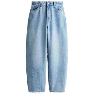 HM女装冬季灯笼裤腿宽松筒形高腰牛仔裤1229032