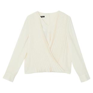 【刘涛同款】YINER音儿春季醋酸v领光边乱麻肌理衬衫