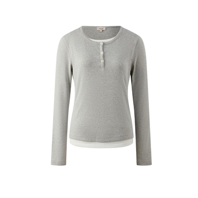 ELANDT恤长袖假两件棉感