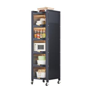 厨房储物柜冰箱侧边置物架多层落地一体可移动微波炉窄缝收纳柜子