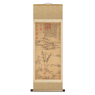 元代倪瓒 容膝斋图 中式卷轴挂画微喷复制古画古代名家仿古字画