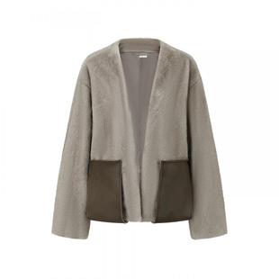 【DEEPMOSS】hug 2025秋冬新款燕麦色环保皮草廓形外套