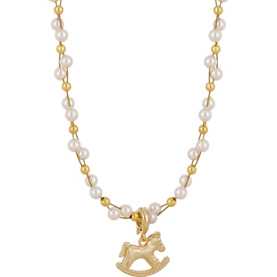 金色碎碎冰小马吊坠珍珠项链女2025新款高级感轻奢小众本命年配饰