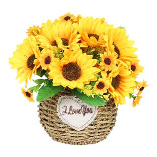 小向日葵仿真花摆件太阳花假花迷你摆设栅栏花小花束客厅餐桌装饰