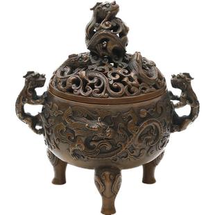 仿古狻猊香炉家用室内熏香铜炉纯铜香薰炉檀香大明宣德炉沉香摆件